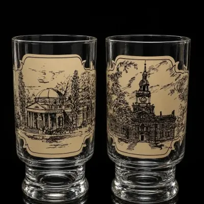 Sale Photo Thumbnail #110: Pair of Glass Tumblers With Historic Building Designs