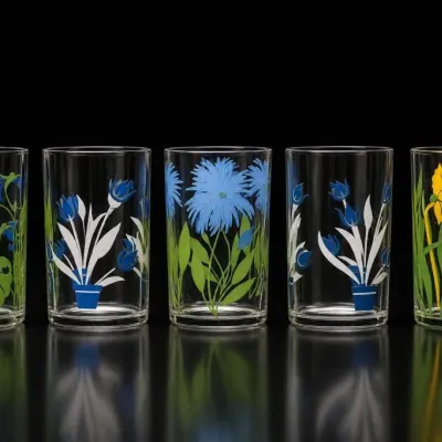 Sale Photo Thumbnail #125: Set of Five Floral Patterned Drinking Glasses