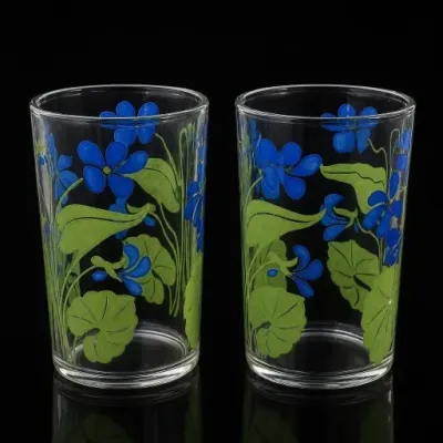 Sale Photo Thumbnail #68: Pair Of Glass Tumblers With Blue Floral Design