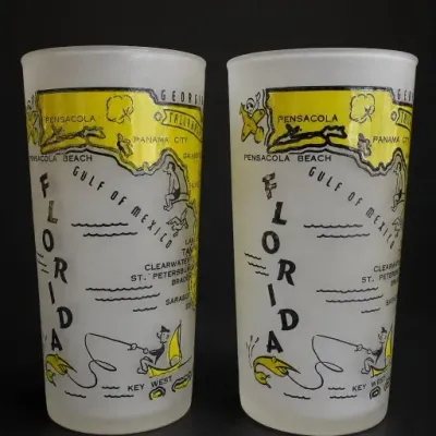 Sale Photo Thumbnail #257: Pair of Florida Map Frosted Glasses