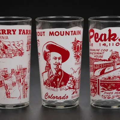 Sale Photo Thumbnail #259: Set Of Three Red And Clear Souvenir Glasses