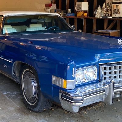 1972 Cadillac Eldorado convertible with white leather interior.