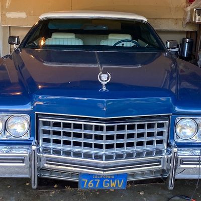 1972 Cadillac Eldorado convertible with white leather interior.