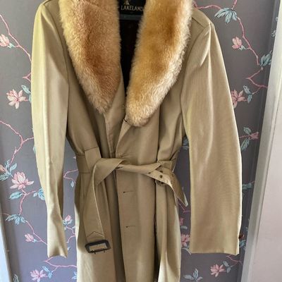 Vintage Lakeland men's trench with faux fur collar