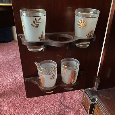 Vintage MCM Frosted & Gold Oak Leaf 6” Libby Drinking Glass MCM HI Ball Set of 8