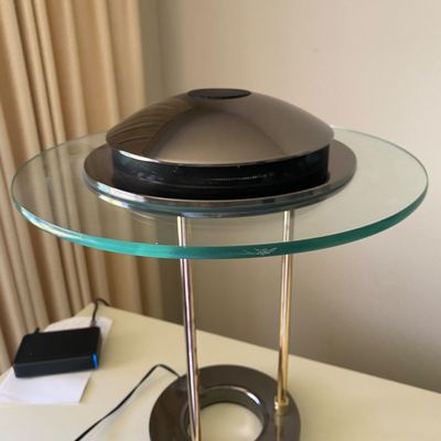 A beautiful Robert Sonneman “Saturn” table lamp from the 1980s, designed for Boxford.