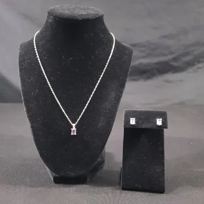 Sterling Gemstone Earrings And Necklace Set