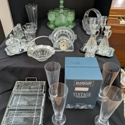 Indiana Glass Tiara Decanter Set, Waterford Crystal, Mikasa Vase & Glass Serveware
