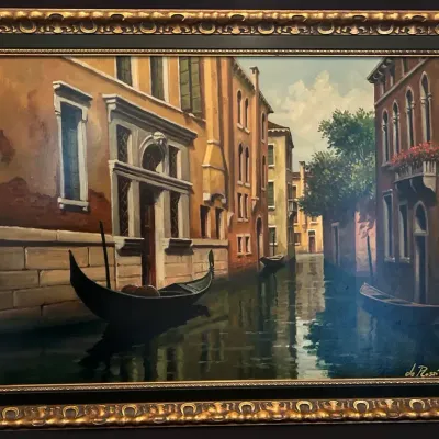 Signed de Rossi Venetian Canal Oil Painting