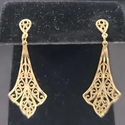 14K Gold Filigree Dangle Earrings