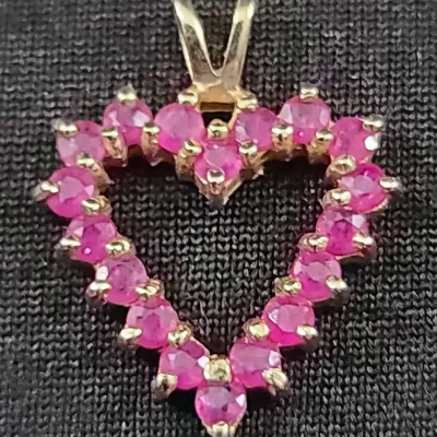 14K Gold Gemstone Heart Pendant