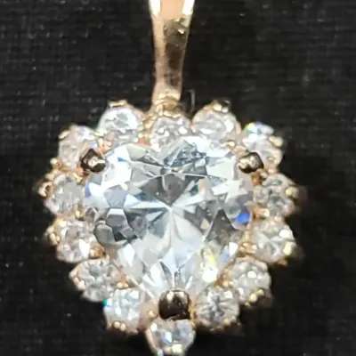 10K Gold Heart Pendant with Clear Stones
