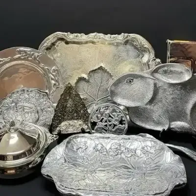 Pewter & Silverplate Serveware, Rabbit Tray, Wine Rack & Decorative Accents