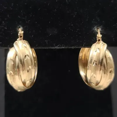 14K Gold Textured Double Hoop Earrings