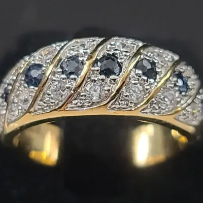 10K Gold Diamond & Blue Gemstone Band Ring