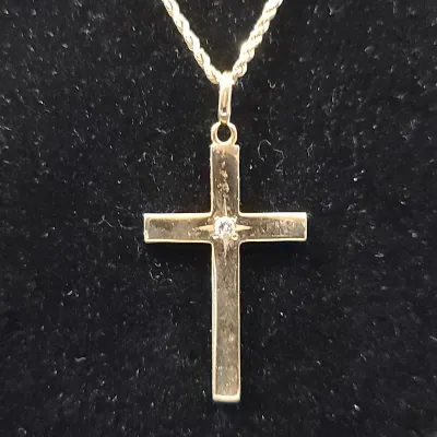 14K Diamond Cross Pendant On 10K Gold Chain Necklace 