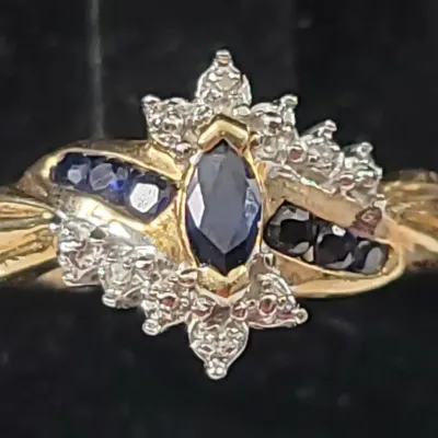 10K Gold Diamond & Blue Gemstone Ring