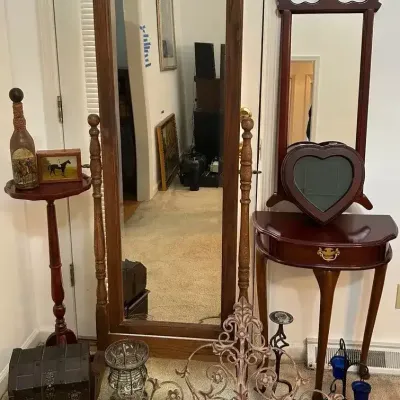 Wood & Metal Home Décor Collection with Tilt Floor Mirror, Jewelry Boxes & Accent Pieces