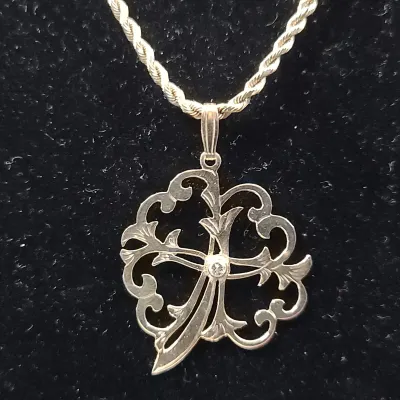 14K Gold Diamond Ornate Cross Pendant Necklace