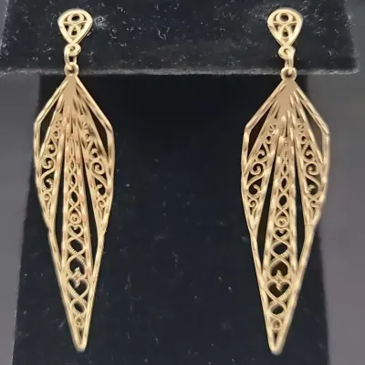 14K Gold Filigree Dangle Earrings