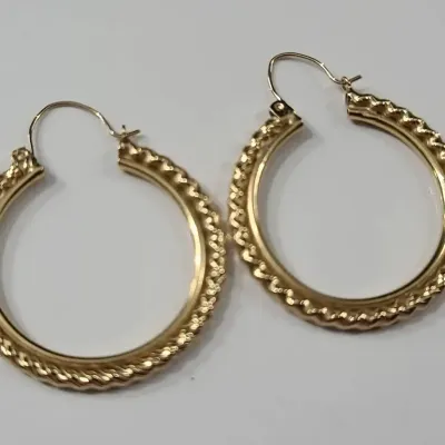 14K Gold Twisted Textured Hoop Earrings