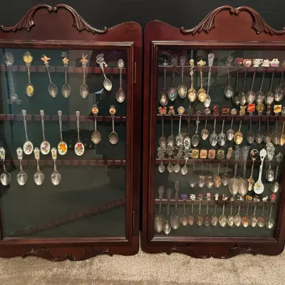 Disney, Floral, Character & Collectible Souvenir Spoon Collection in Display Cases