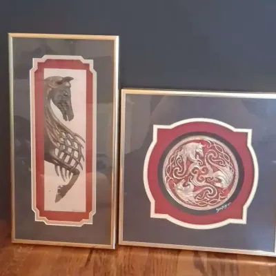 Kevin Dyer Framed Cast Paper Horse Artwork Pair(Gray Sale)