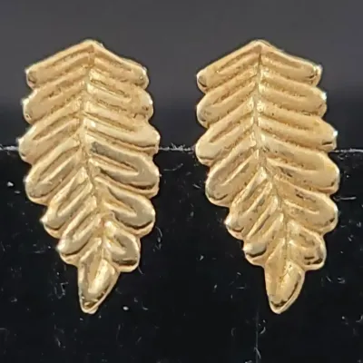 14K Gold Textured Leaf Stud Earrings