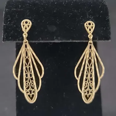 14K Gold Filigree Dangle Earrings