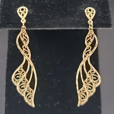 14K Gold Filigree Twisted Drop Earrings