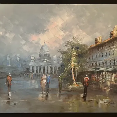 Original Oil on Canvas Cityscape Signed by A. Herbert