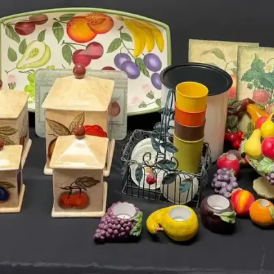 Vintage Avon Town House Canisters, Ceramic Fruit Kitchen Décor & Serveware Collection