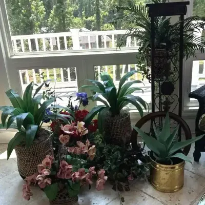 Faux Plants, Decorative Wall Art & Wrought Iron Plant Stand