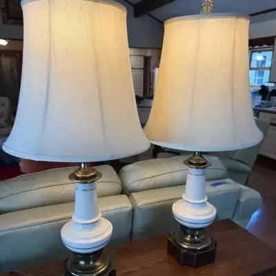 Pair of Brass & White Table Lamps