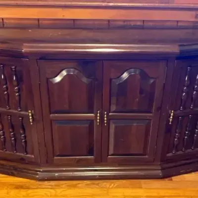 Vintage Wooden Wall Cabinet with Brass-Tone Hardware