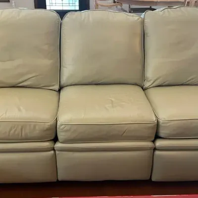 Cream Leather Dual Power Reclining Sofa