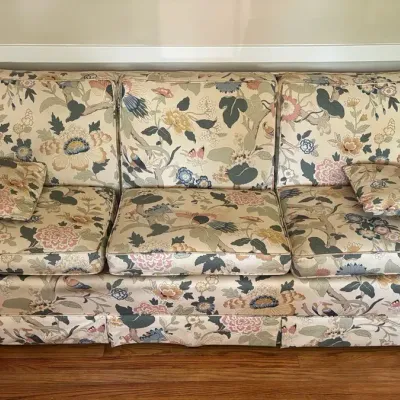 Floral Upholstered Three-Seat Sofa