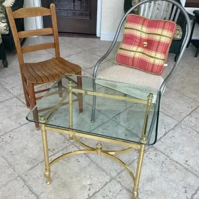 Vintage Chairs & Brass Glass-Top Accent Table