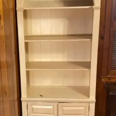 Vintage White Wooden Display Cabinet with Bookshelves #1