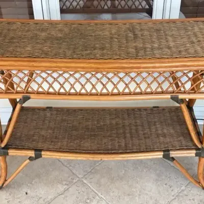 Rattan Console Table with Woven Shelves