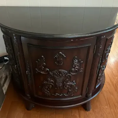 Ornate Demilune Accent Cabinet with Glass Top