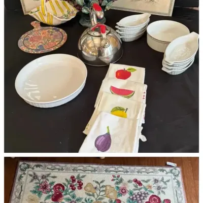 Kitchen Décor Collection with Fruit Artwork, Serving Pieces & Accent Rug