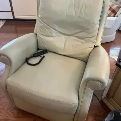 Cream Leather Power Recliner with Remote Control