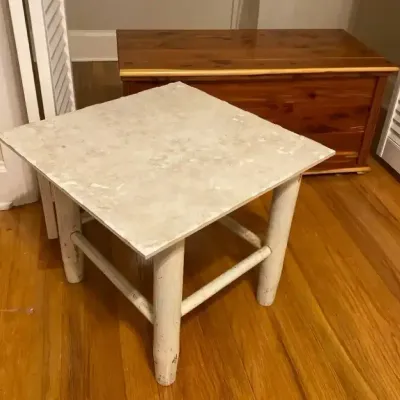 Wooden Storage Chest & Tile-Top Stool Table