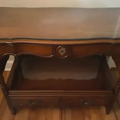 Drop-Leaf Sofa Table with Glass Top