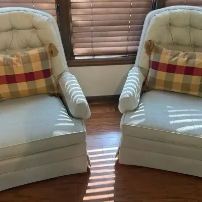 Pair of Upholstered Accent Chairs with Decorative Pillows