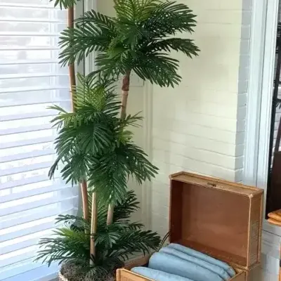 7' Faux Plant & Bamboo Storage Chest with Cushions
