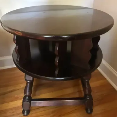 Vintage Dark Wood Round Lamp Table