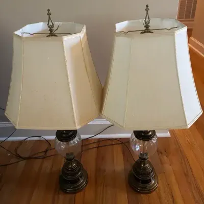 Pair of Glass & Metal Table Lamps