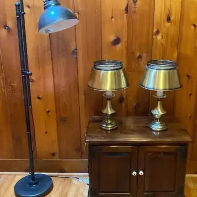 Industrial Floor Lamp & Brass-Tone Table Lamps